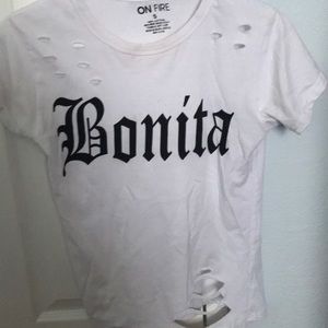 White ripped on fire shirt